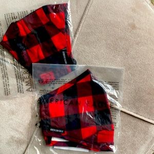NWT Two American Eagle plaid red and black face masks with adjustable straps
